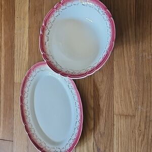 French Saxon China Co. Bowl & Platter Granny Core Bundle Rose 22K Gold Trim